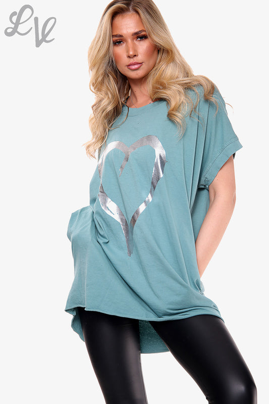 Ladies Foil Heart Graphic Top Tiffany Unit Price £10.99