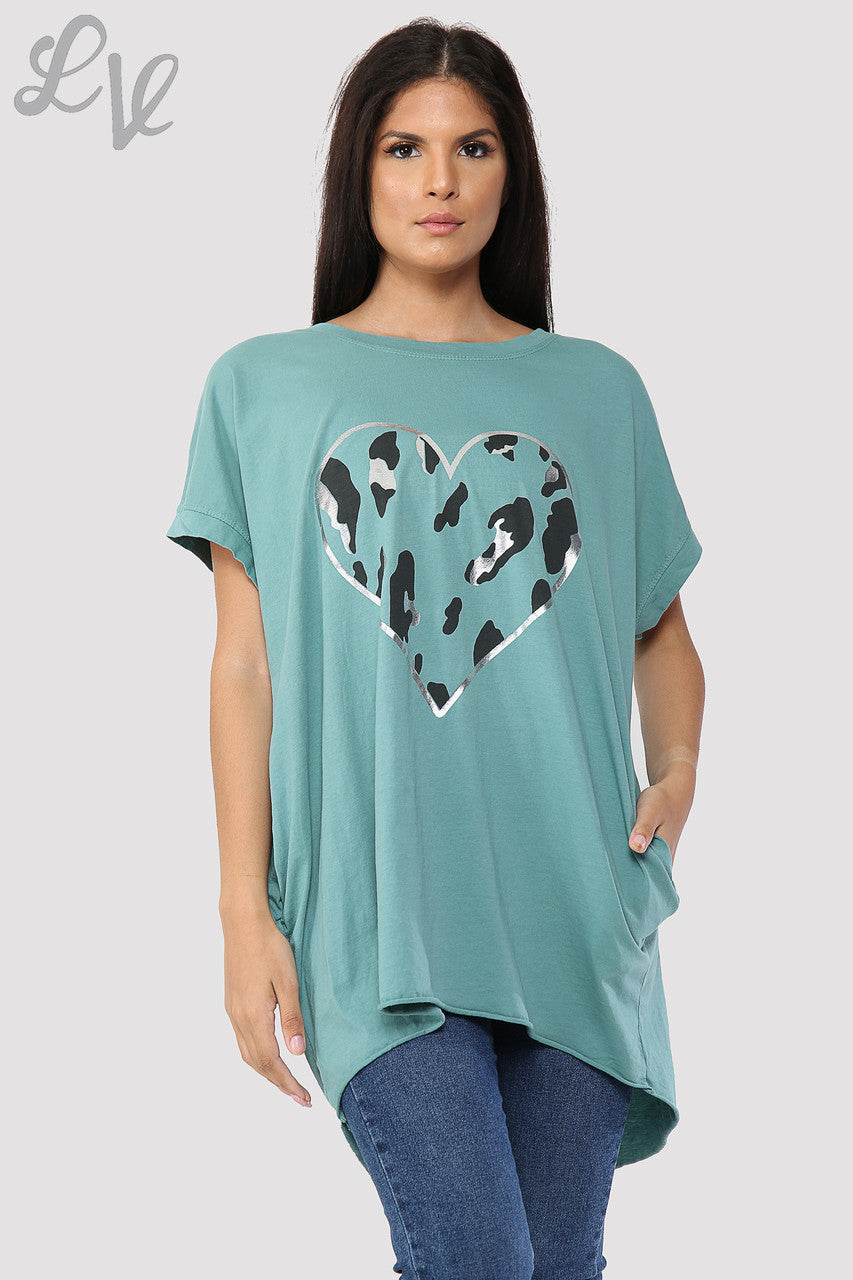Ladies Foil Heart Graphic Tunic Top Tiffany - Unit Price £8.99