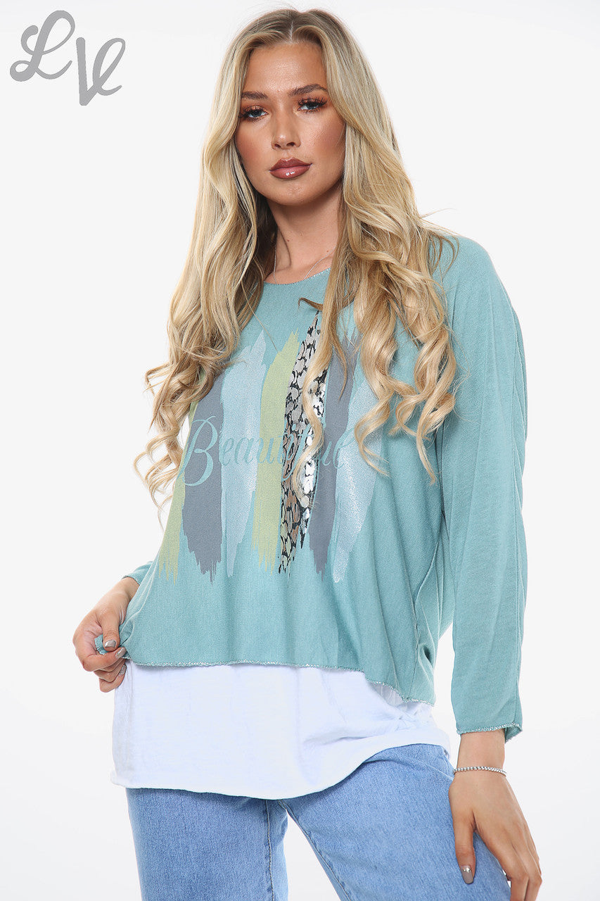 Dames Mooie Slogan 2-laags Top Tiffany Eenheidsprijs €10,99