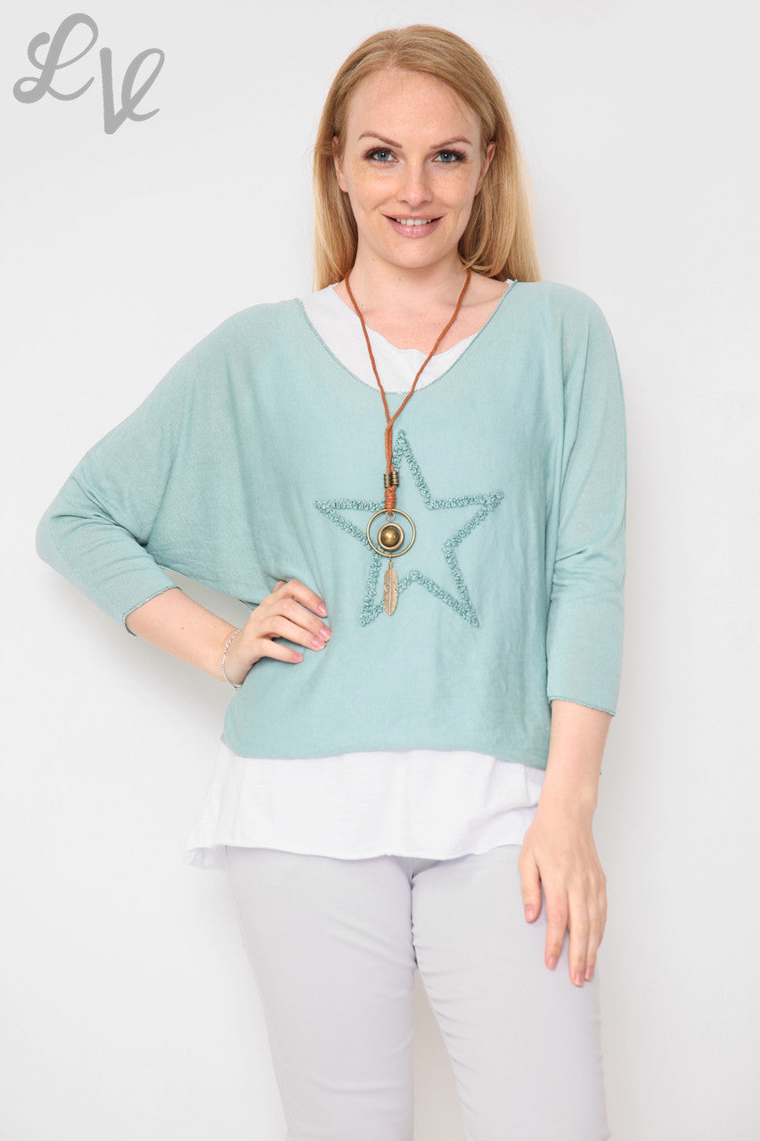 Ladies Glitter Star 2 Layer Top With Necklace Tiffany Unit Price £8.99
