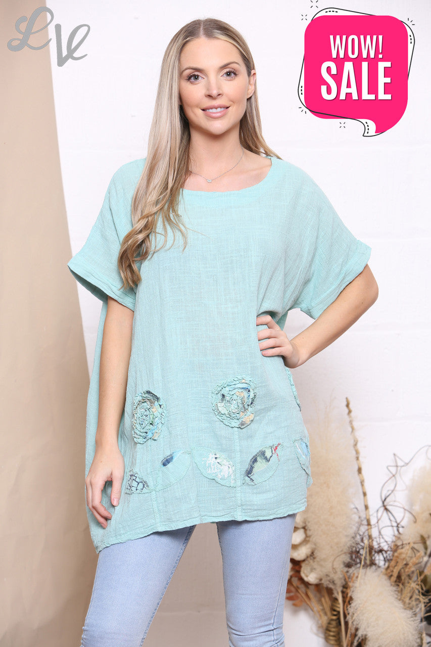 Dames Patchwork Bloemen Zoom Top Tiffany