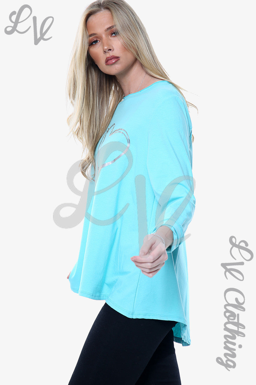 Dames 2 Harten Folie Graphic Top Tiffany Prijs per eenheid €6,99