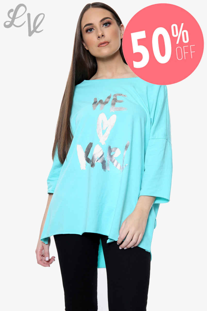 Dames 'We Love Karl' Top met Folieprint Tiffany Stuksprijs WAS €5,99 NU €2,99