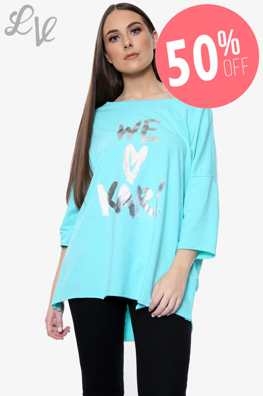 Ladies 'We Love Karl' Foil Graphic Top Tiffany Unit Price WAS £5.99 NOW £2.99