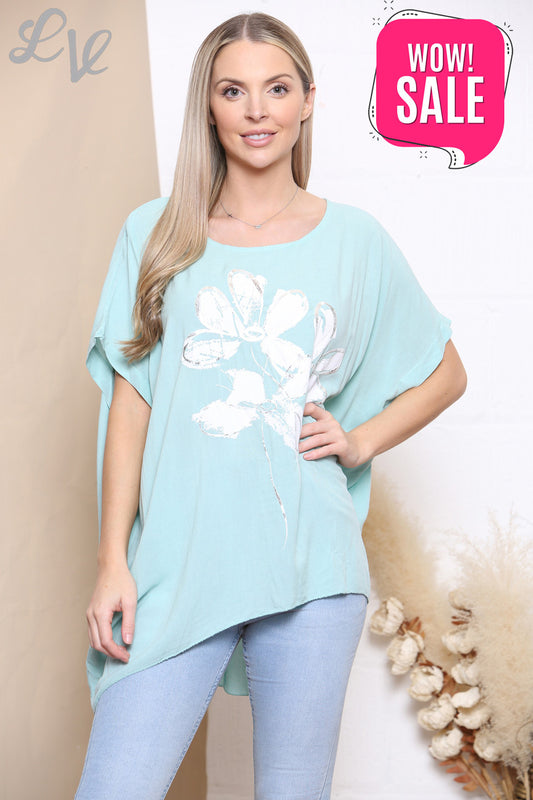 Ladies Foil Flowers Print Top Tiffany
