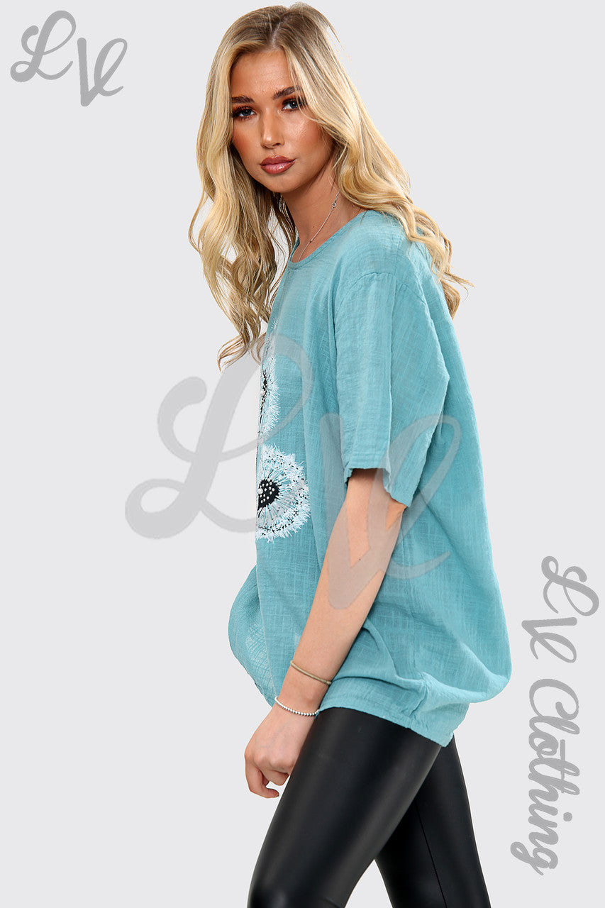 Ladies Dandelion Flower Print Top Tiffany