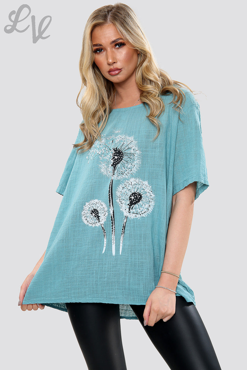 Ladies Dandelion Flower Print Top Tiffany