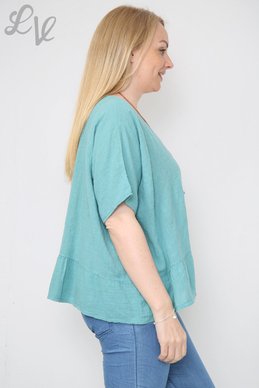Ladies Frill Hem Top With Necklace Tiffany