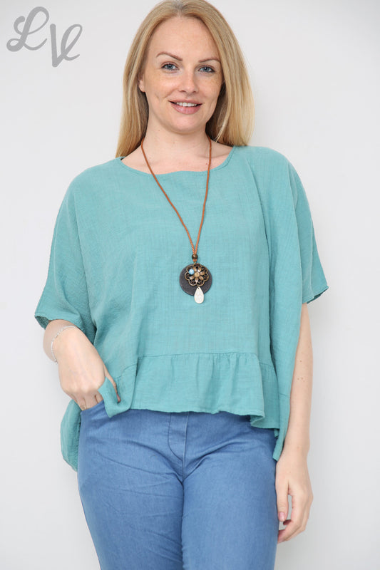 Ladies Frill Hem Top With Necklace Tiffany