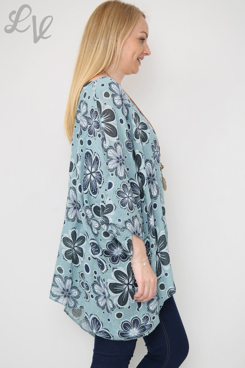 Dames Bloemmotief Batwing Top Tiffany
