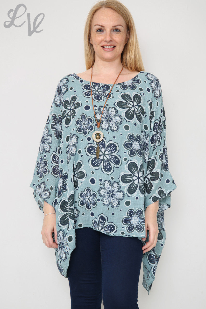 Dames Bloemmotief Batwing Top Tiffany