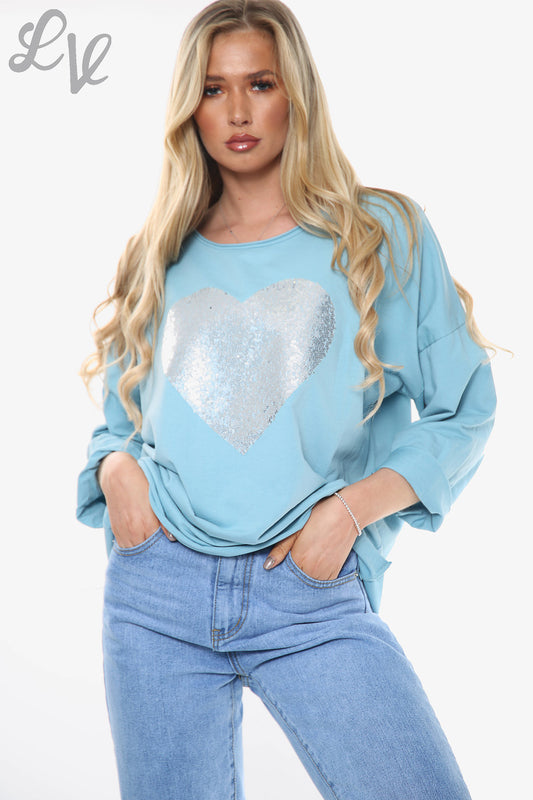 Ladies Sequin Shimmer Heart Top Tiffany Unit Price £11.99