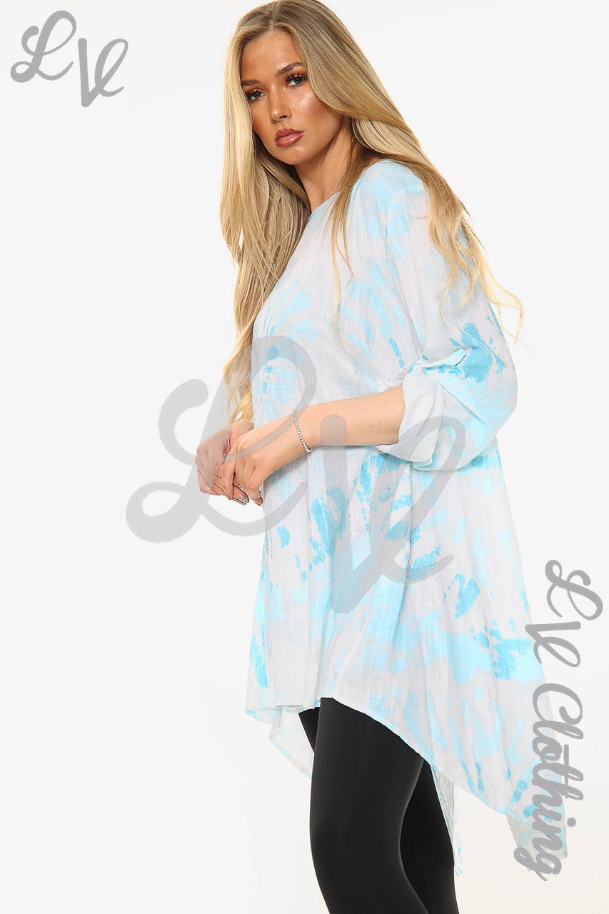 Dames Tie-Dye Swirl Print Tuniektop Met Knoopsluiting Achter Tiffany Stukprijs £ 10,99