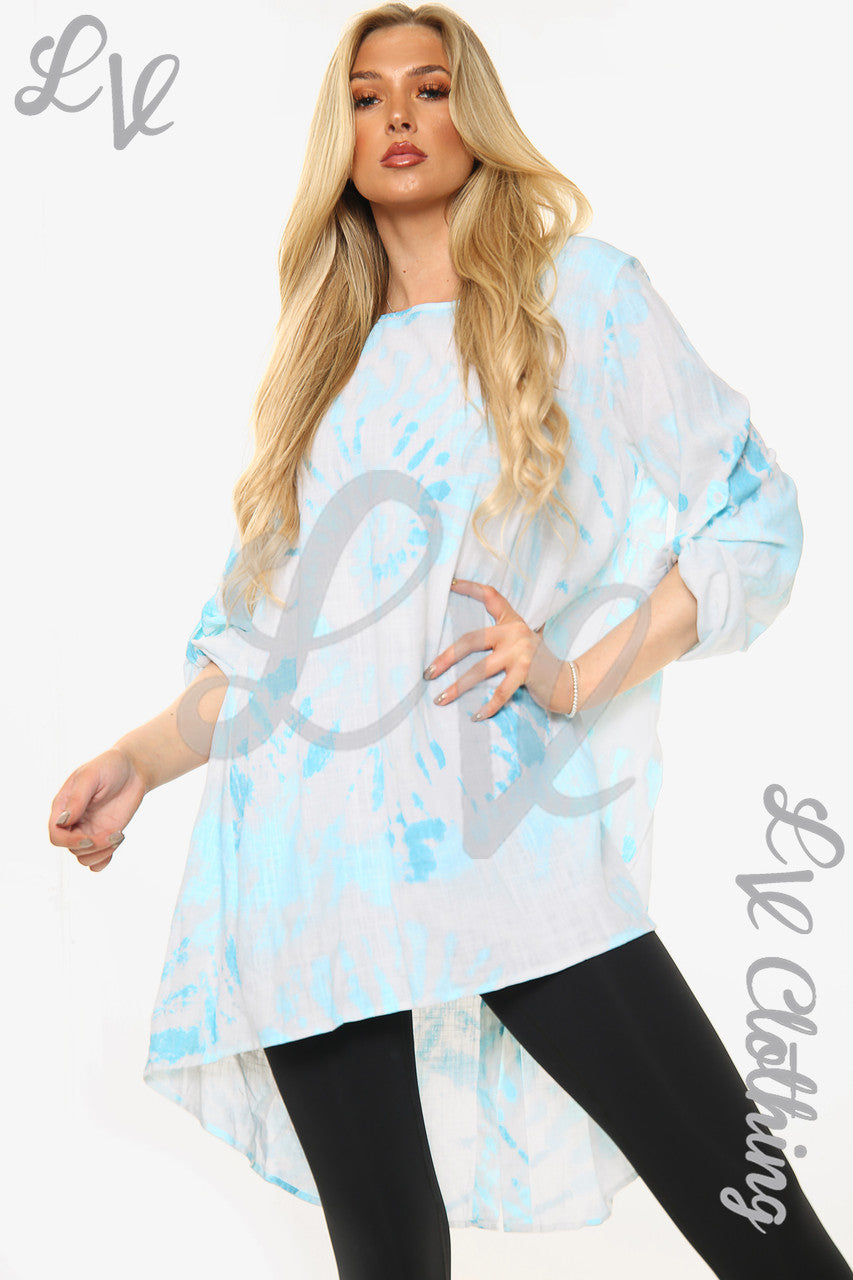 Dames Tie-Dye Swirl Print Tuniektop Met Knoopsluiting Achter Tiffany Stukprijs £ 10,99