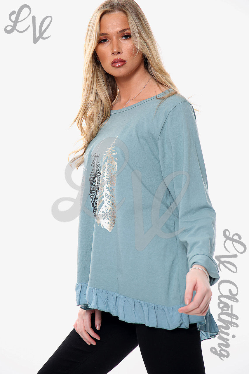 Ladies Feather Print Graphic Top Tiffany Unit Price £10.99