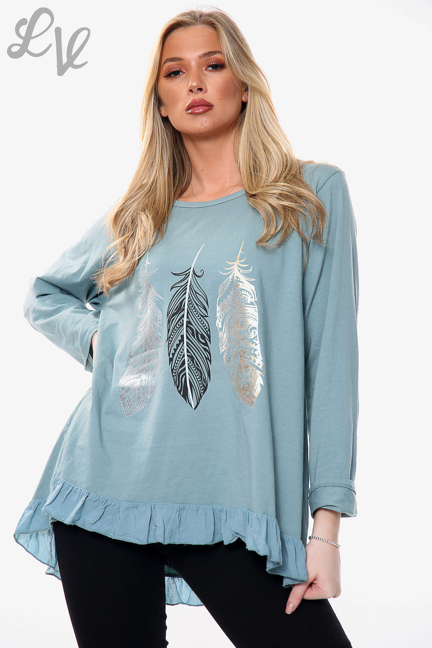 Ladies Feather Print Graphic Top Tiffany Unit Price £10.99