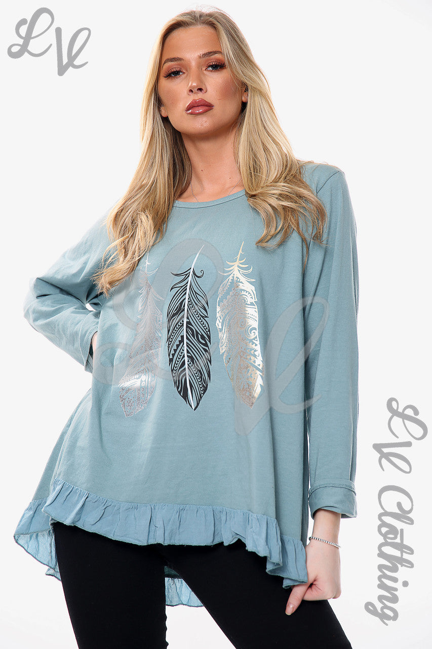 Ladies Feather Print Graphic Top Tiffany Unit Price £10.99