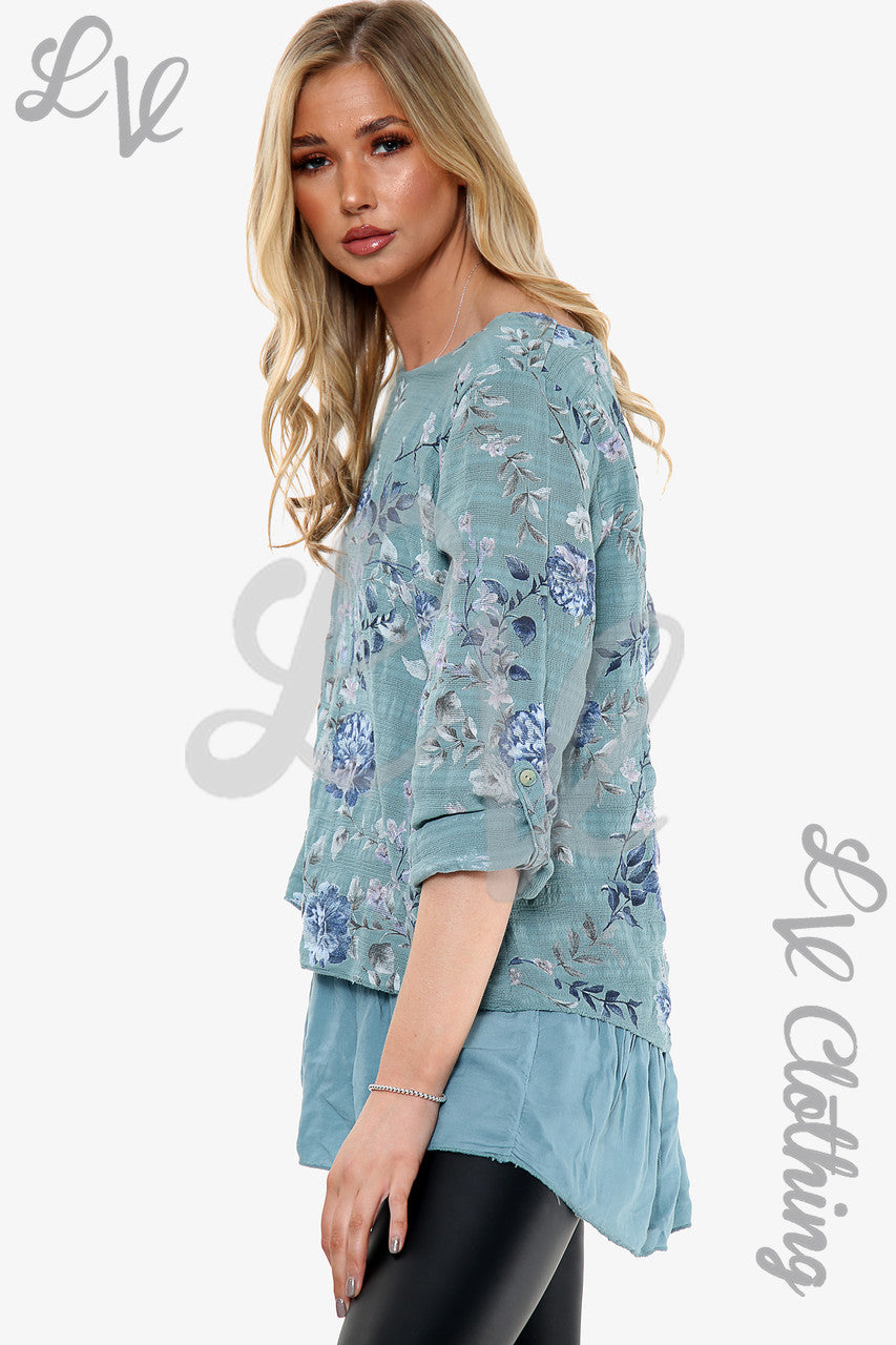 Dames Bovenstuk Met Bloemenprint En Ruches Aan De Onderkant Tiffany Per Stuk WAS €12,99 NU €6,49