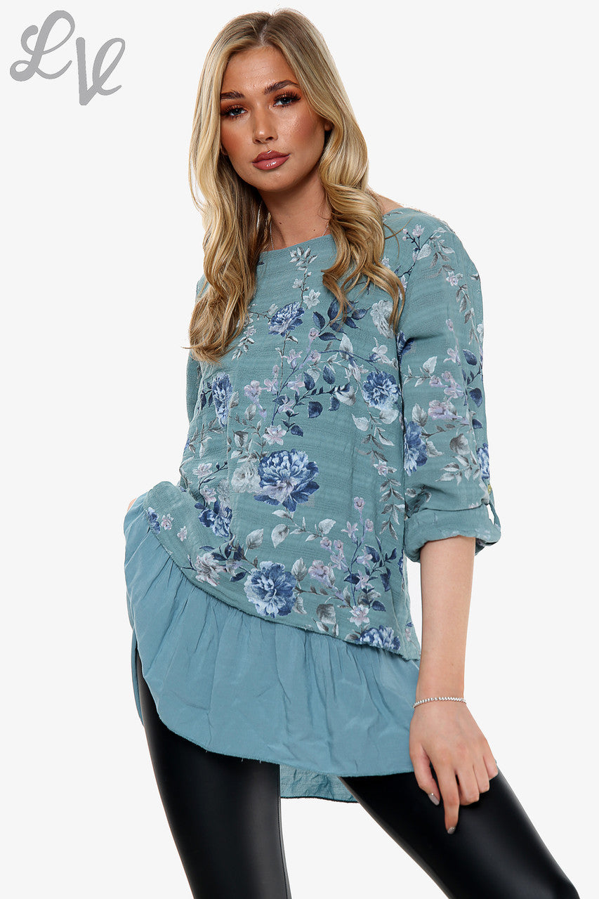 Dames Bovenstuk Met Bloemenprint En Ruches Aan De Onderkant Tiffany Per Stuk WAS €12,99 NU €6,49