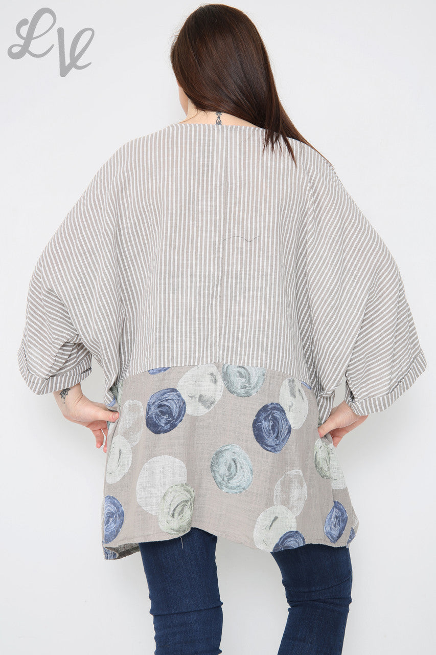 Dames Top met Strepen & Cirkelprint Taupe Stukprijs € 8,99