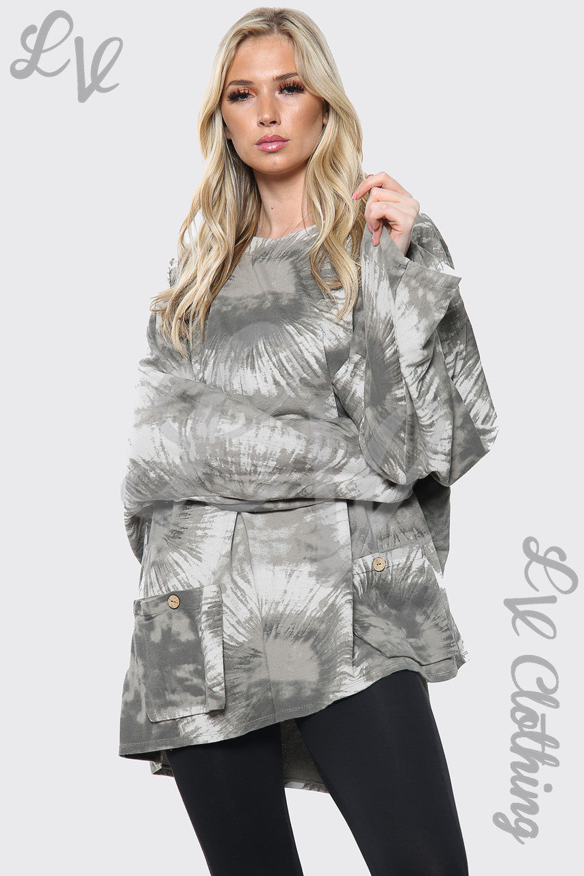 Ladies Tie Dye Print  Baggy Top Taupe Unit Price £12.99