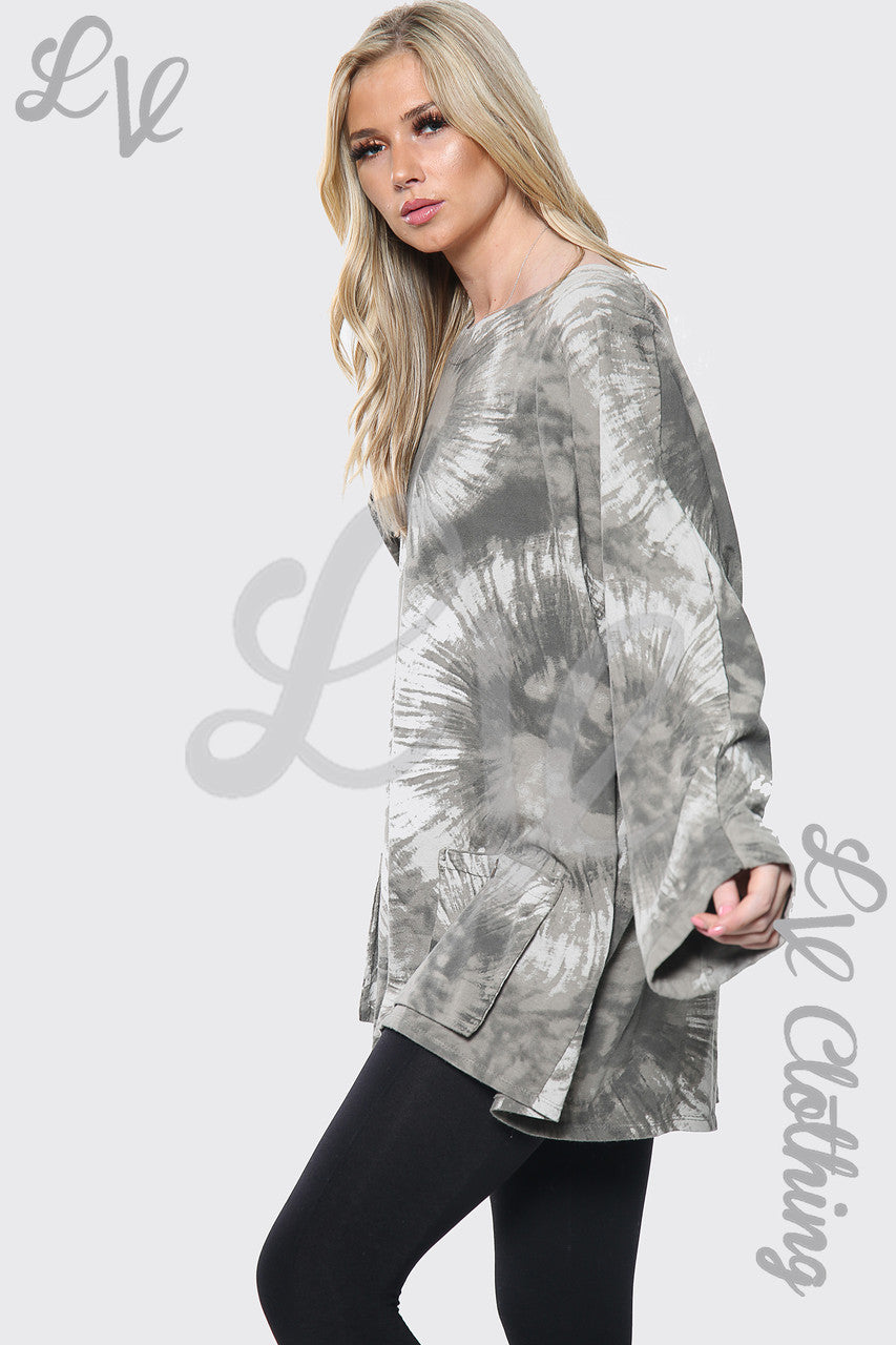 Ladies Tie Dye Print  Baggy Top Taupe Unit Price £12.99