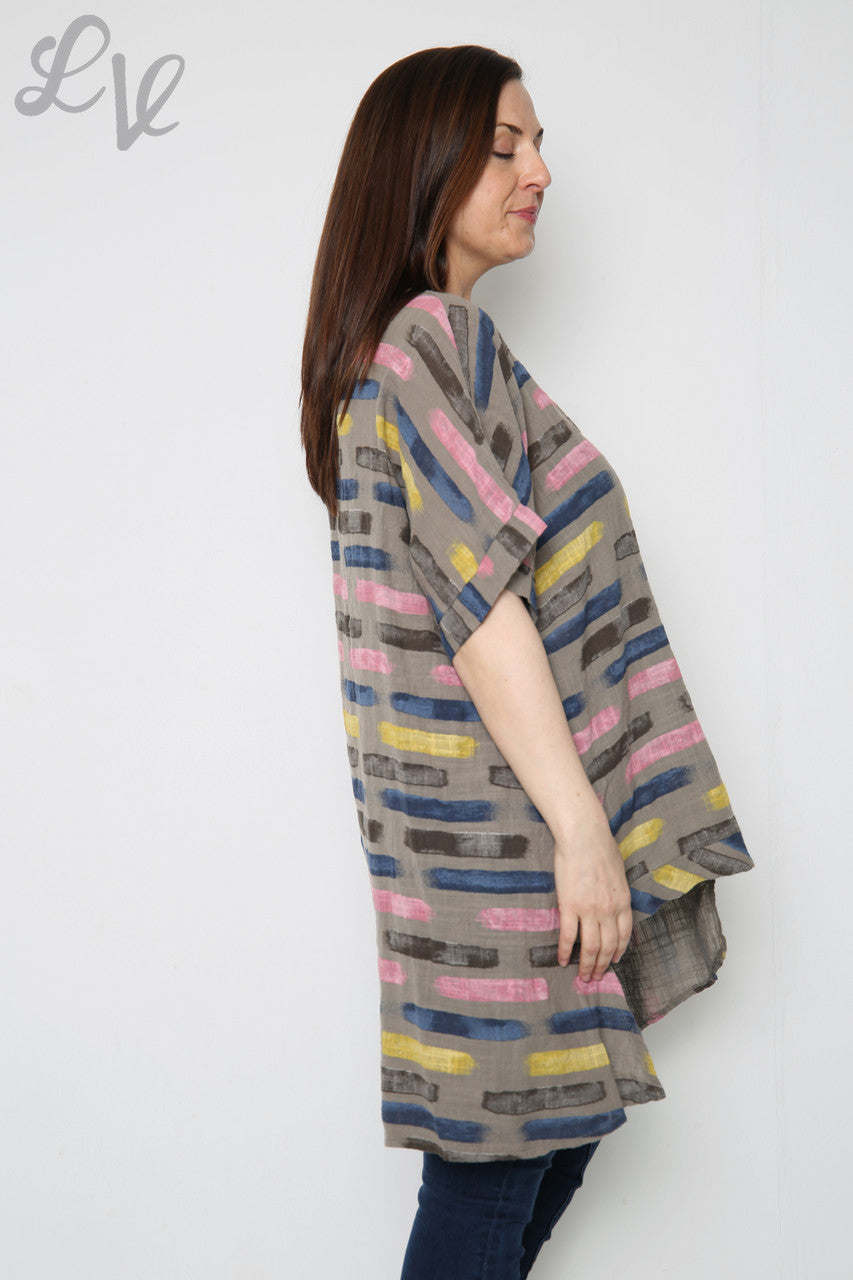 Dames Top met Streepjesprint en Asymmetrische Zoom Taupe Stukprijs €8,99