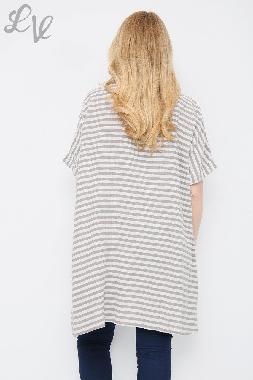 Dames Bovenstuk met Verticale & Horizontale Strepenmix Taupe Prijs per eenheid € 9,99