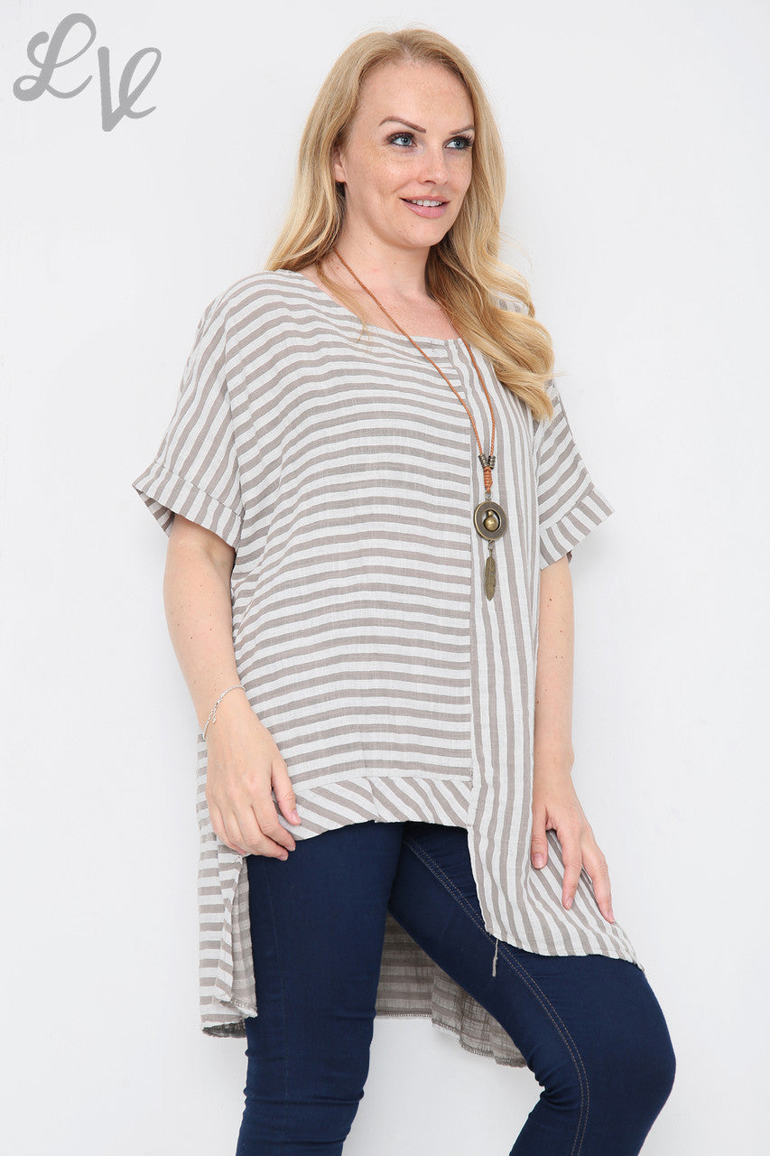 Dames Bovenstuk met Verticale & Horizontale Strepenmix Taupe Prijs per eenheid € 9,99