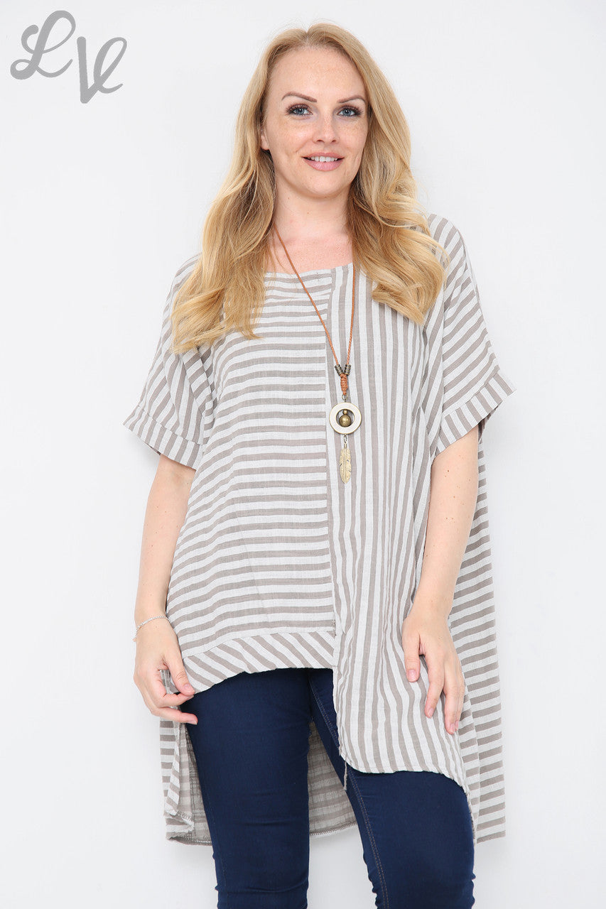 Dames Bovenstuk met Verticale & Horizontale Strepenmix Taupe Prijs per eenheid € 9,99
