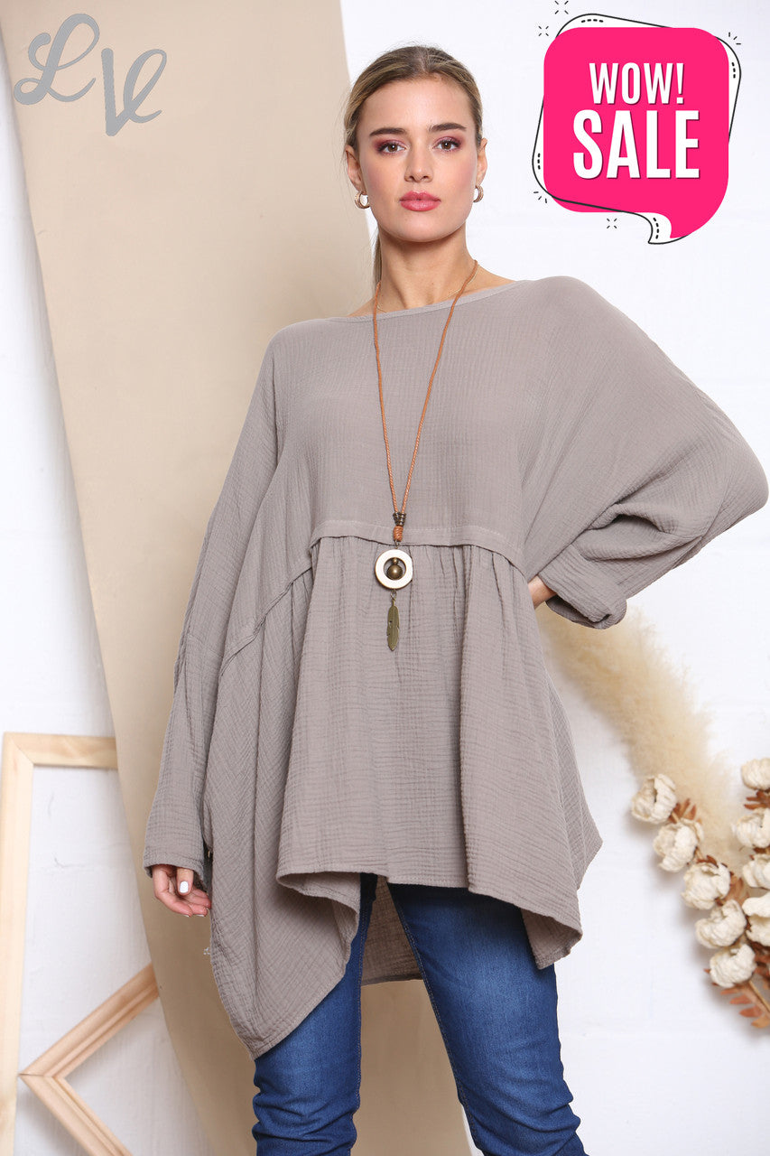 Dames Lagenlook Floaty Top Met Ketting Taupe