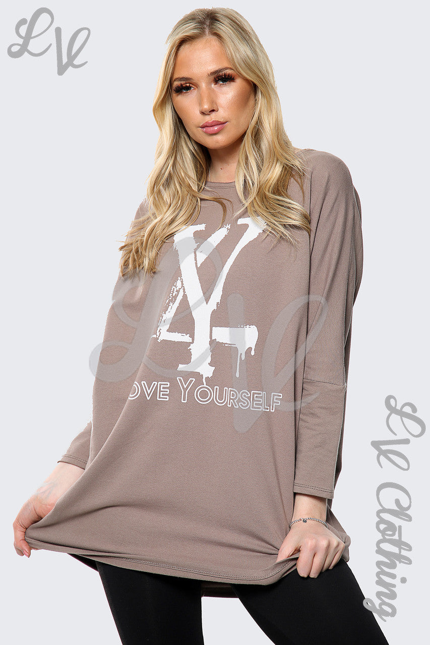 Ladies "Love your Self" Slogan Sweatshirt Top Taupe Unit Price £15.99