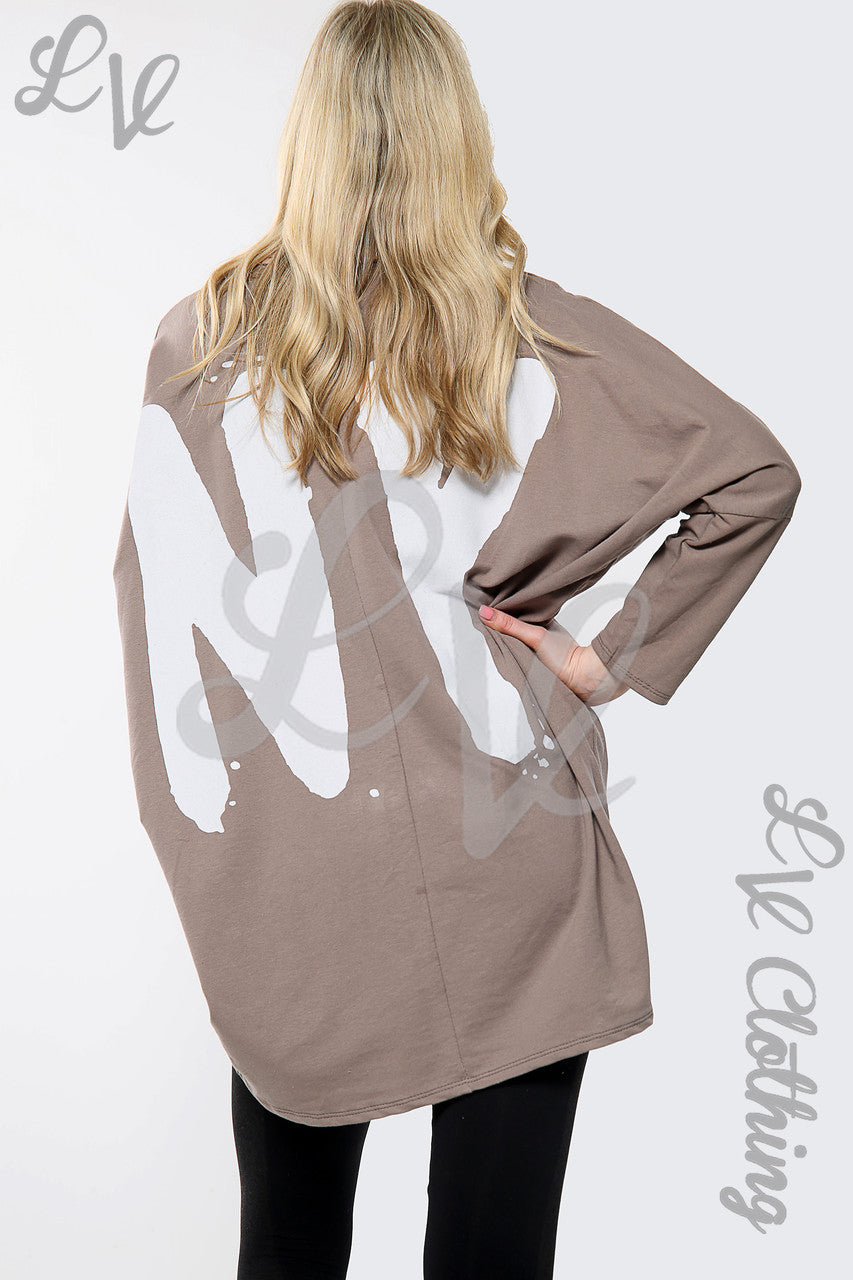 Ladies "Heart Print NY" Slogan Back Top Taupe Unit Price £15.99