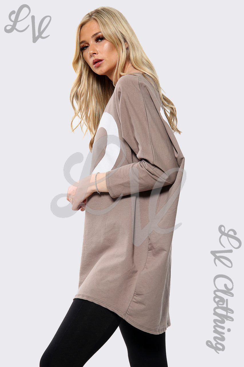 Ladies "Heart Print NY" Slogan Back Top Taupe Unit Price £15.99