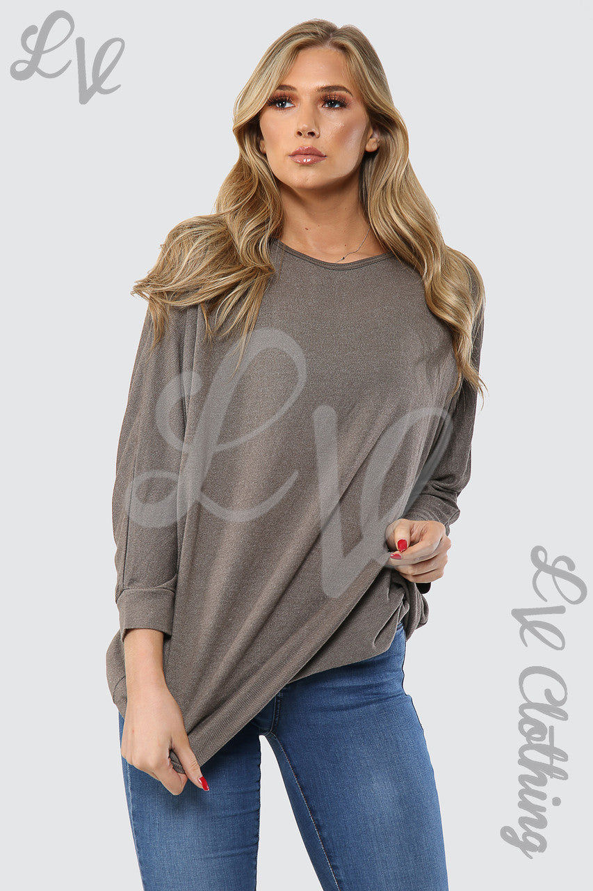 Dames Effen Asymmetrische Fijngebreide Tuniektop Taupe - Stukprijs WAS € 12,99 NU € 4,99