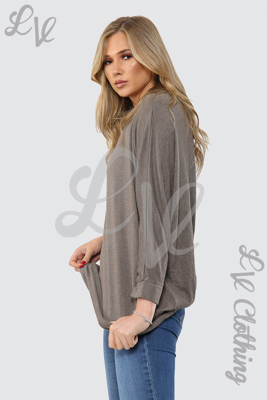 Dames Effen Asymmetrische Fijngebreide Tuniektop Taupe - Stukprijs WAS € 12,99 NU € 4,99