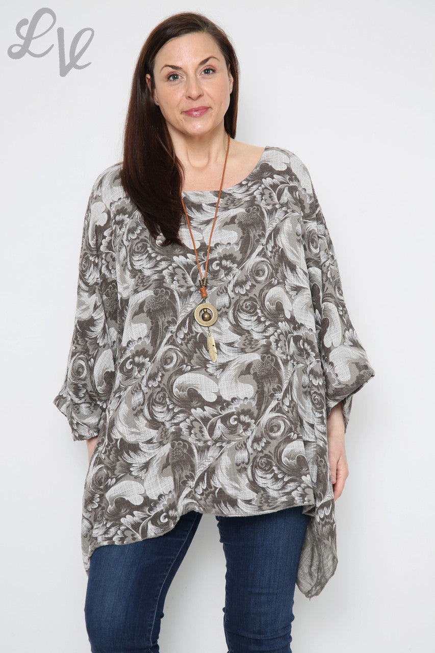Dames Barok Print Batwing Top Taupe Prijs per eenheid €10,99