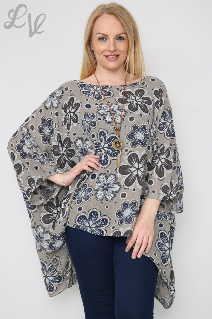 Dames Top met Vleermuismouwen en Bloemenprint Taupe