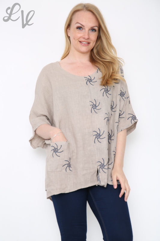 Ladies Embroidered Pattern Top Taupe Unit Price £13.99