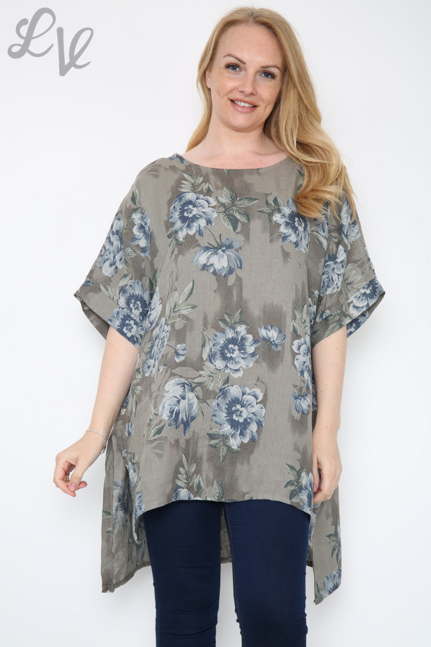 Dames Top met Bloemen- en Stengelprint Taupe Prijs per stuk € 12,99