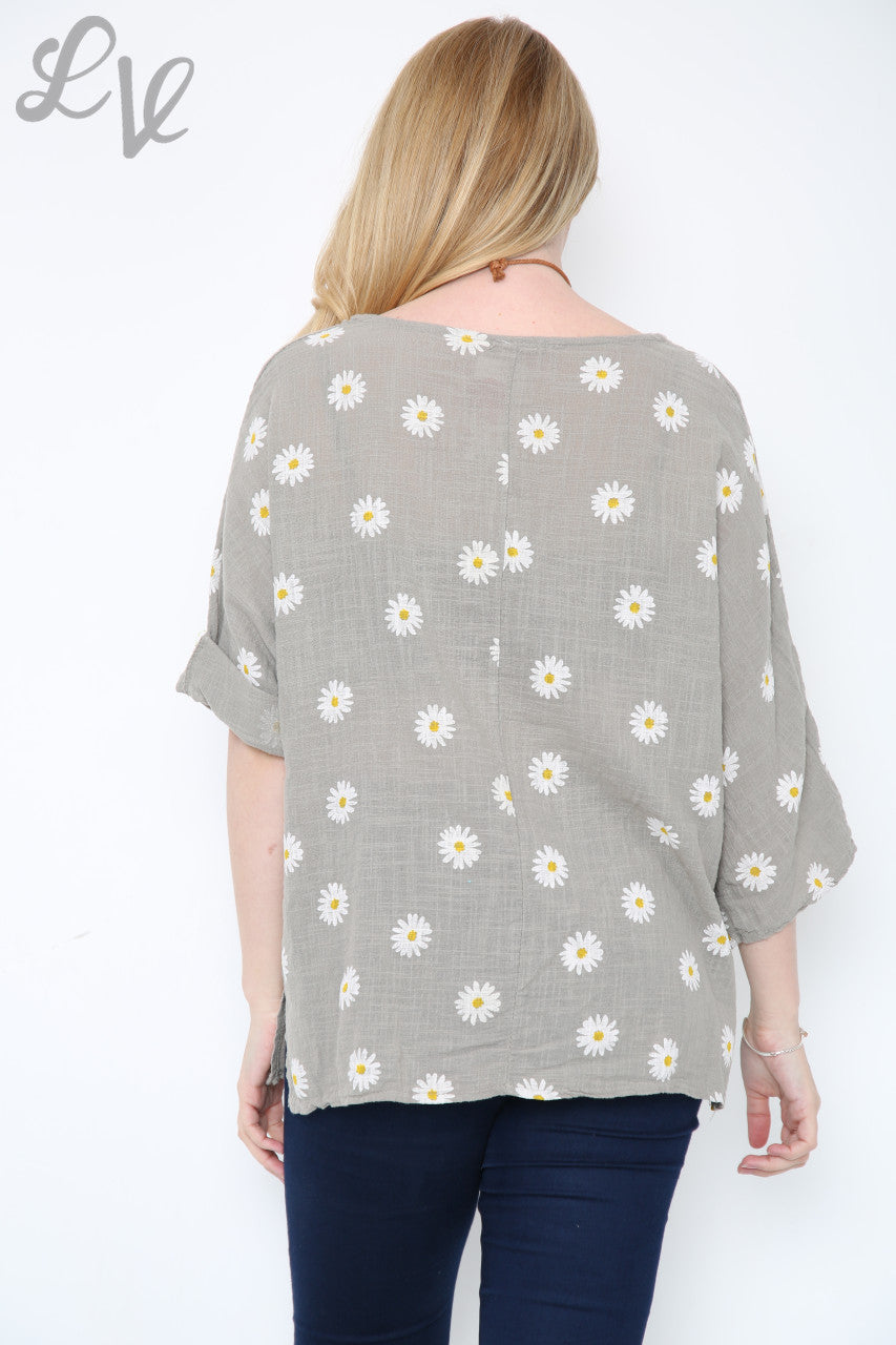 Ladies Daisies Floral Print Top Taupe