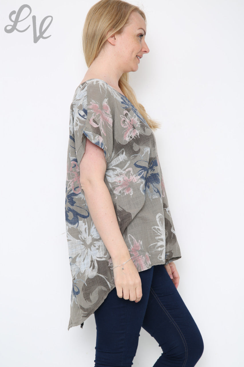 Dames Top Met Bloemenprint Abstract Taupe Prijs per stuk €10,99