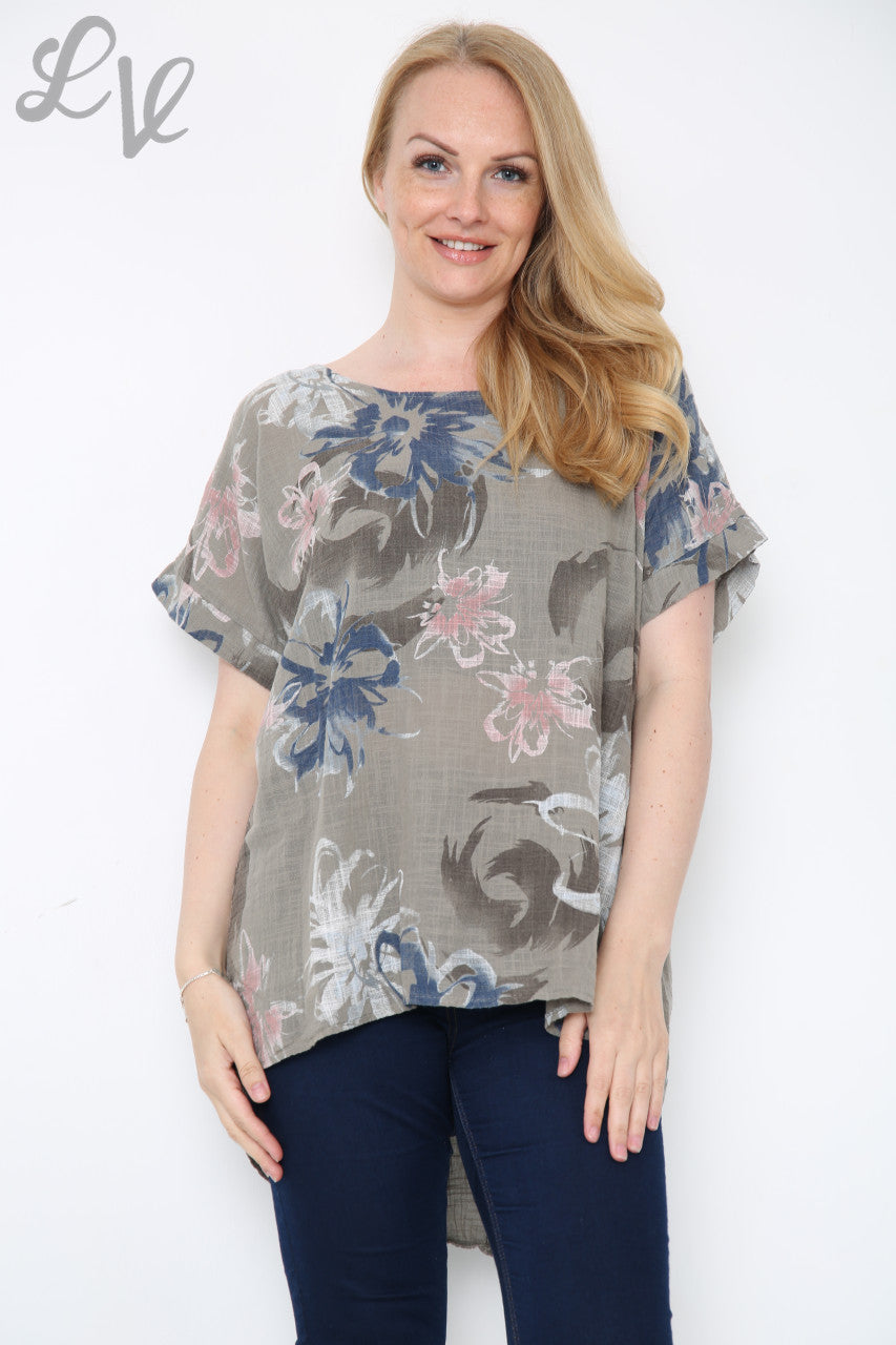 Dames Top Met Bloemenprint Abstract Taupe Prijs per stuk €10,99