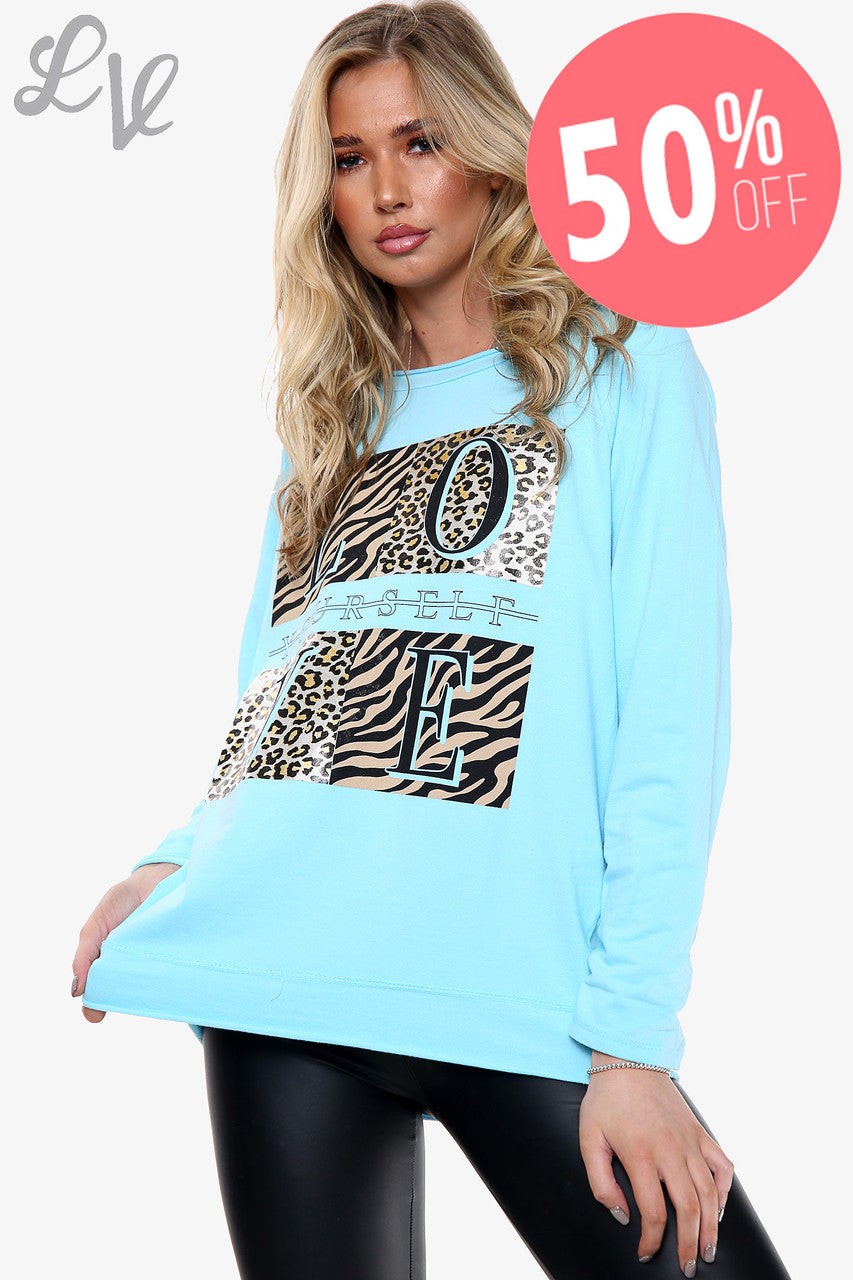 Ladies 'Love yourself' Graphic Top Turquoise Unit Price WAS £11.99 NOW £5.99