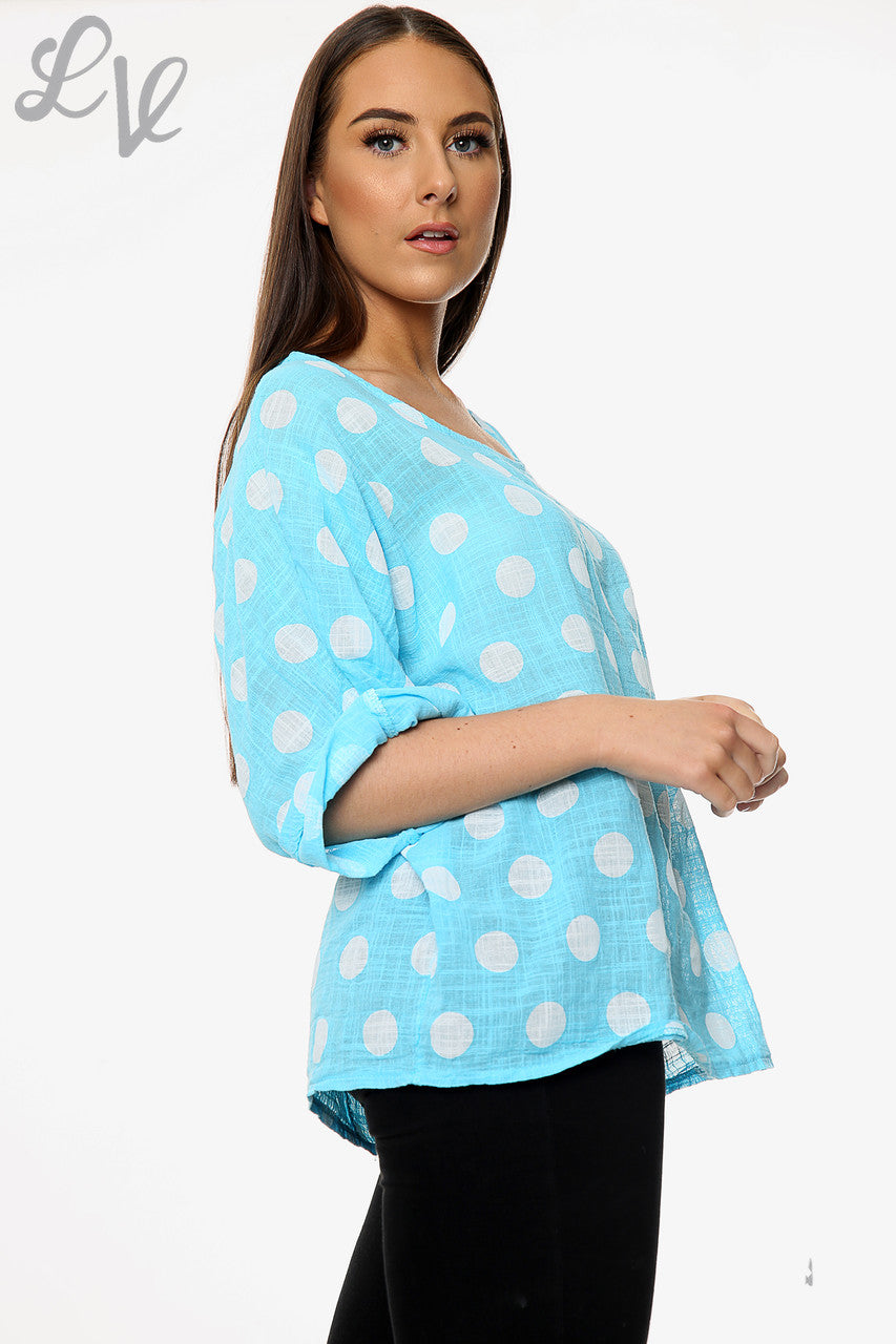 Ladies Polka Dot Simple Top Turquoise Unit Price £7.99