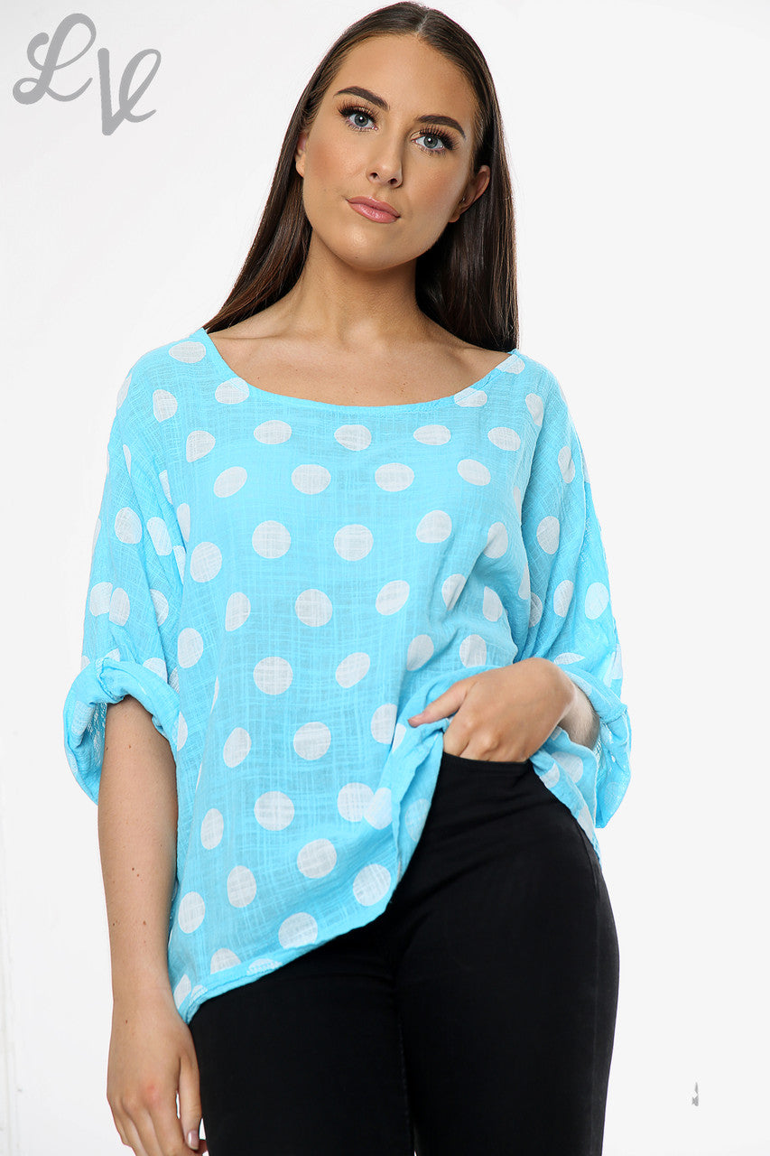 Ladies Polka Dot Simple Top Turquoise Unit Price £7.99