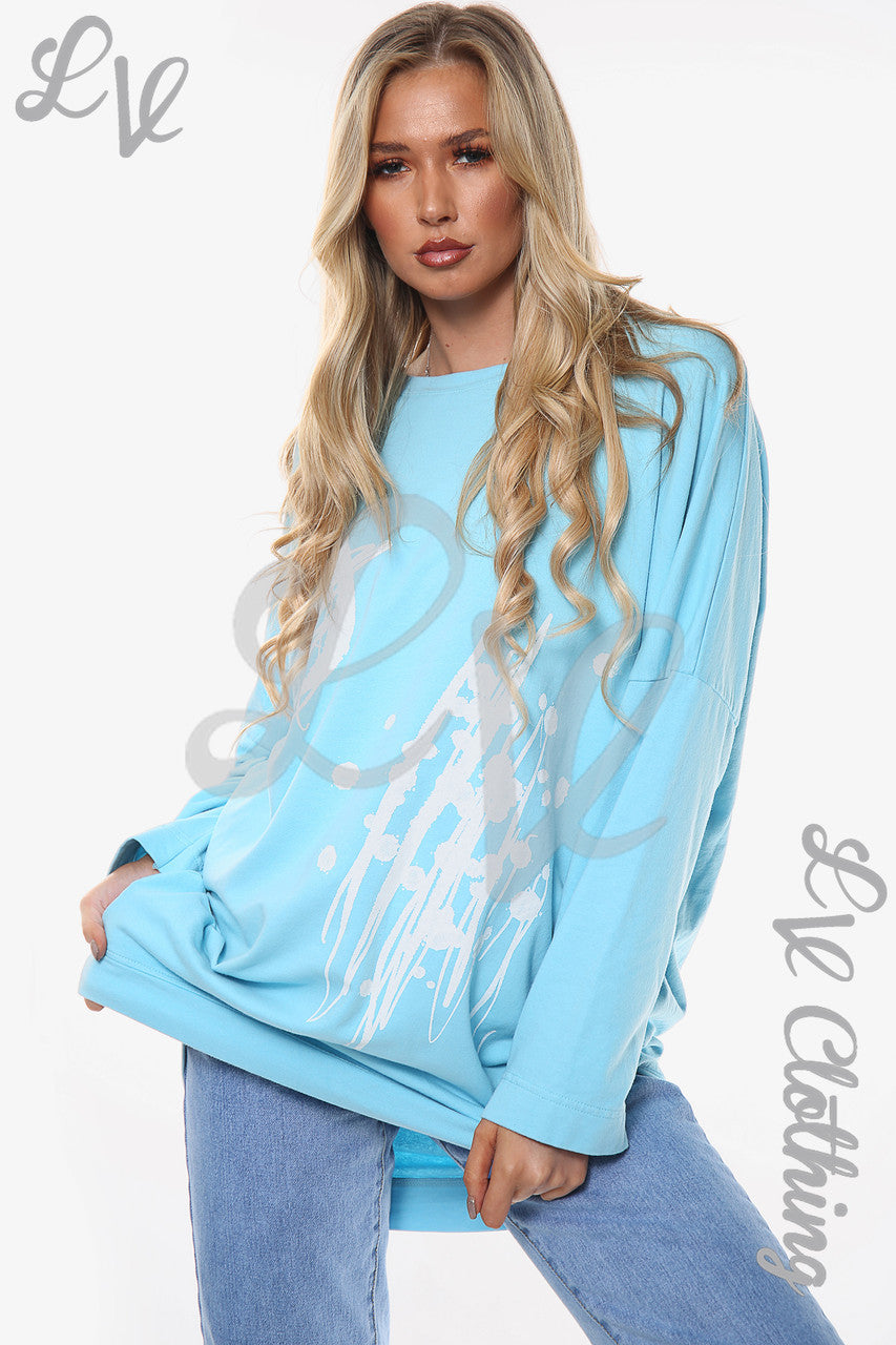 Dames Graffiti Vormen Sweatshirt Top Turkoois Prijs per eenheid €11,99