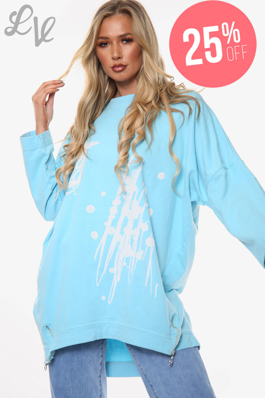 Dames Graffiti Vormen Sweatshirt Top Turkoois Prijs per eenheid €11,99