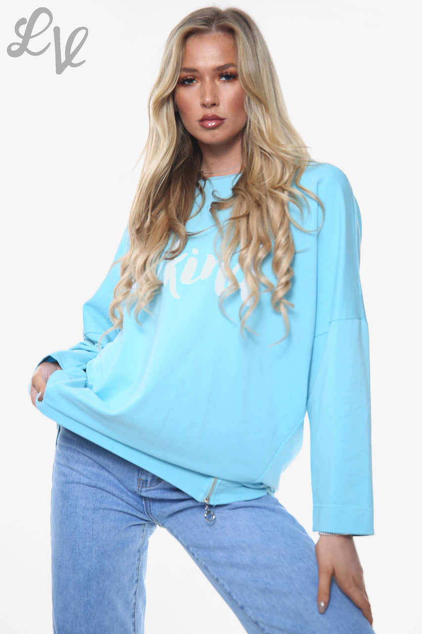 Dames Be Kind Sweatshirt Top Turkoois Stukprijs €14,99