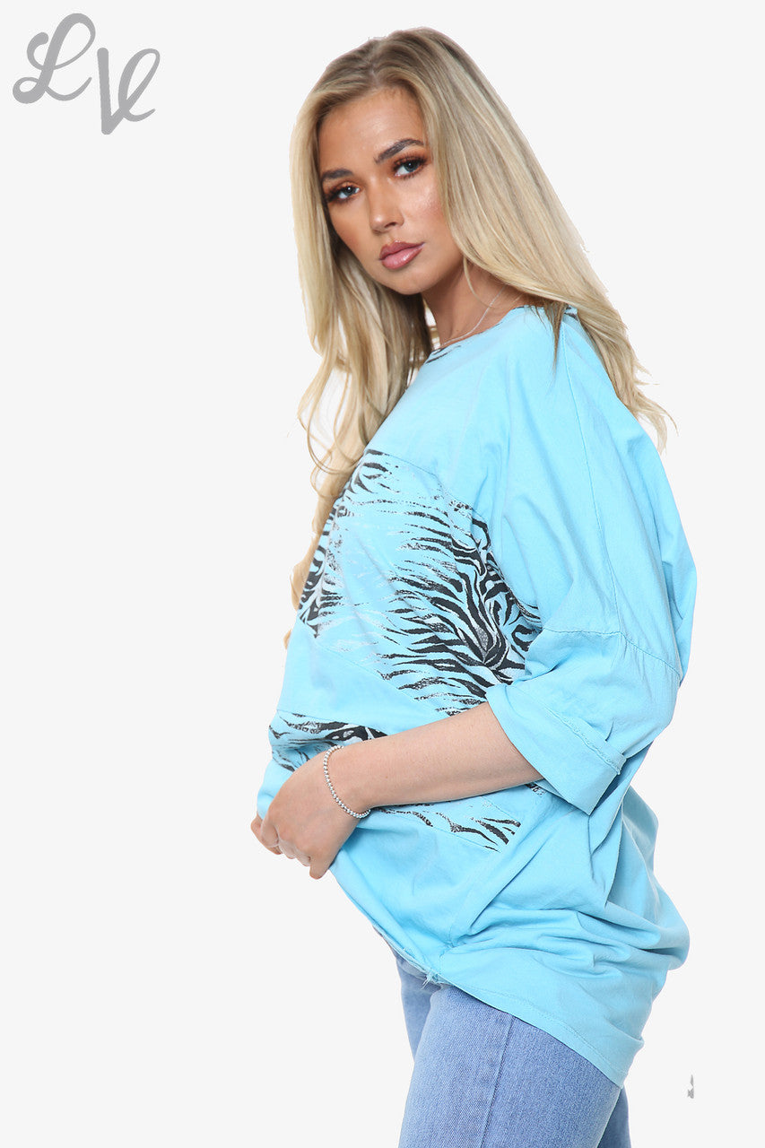 Dames Top met dierenprint patchwork Turkoois Stukprijs WAS € 13,99 NU € 6,99